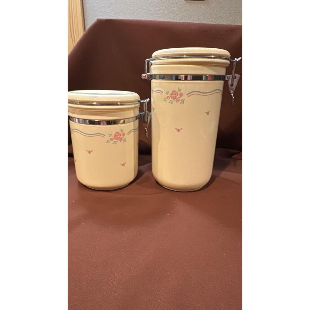 2 Corelle Coordinate English Breakfast Acyclic Storage Jars 48 Oz. amd 58 oz.